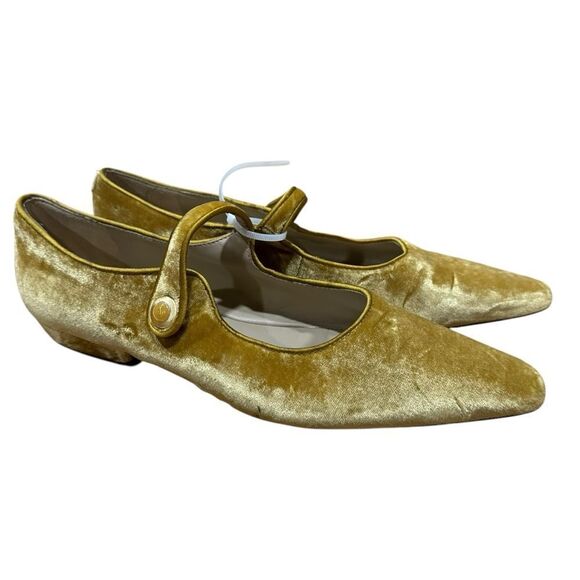 Revolve Sam Edelman Jene Mary Jane Gold Velvet Pointed Toe Flats NWOT - Picture 5 of 12